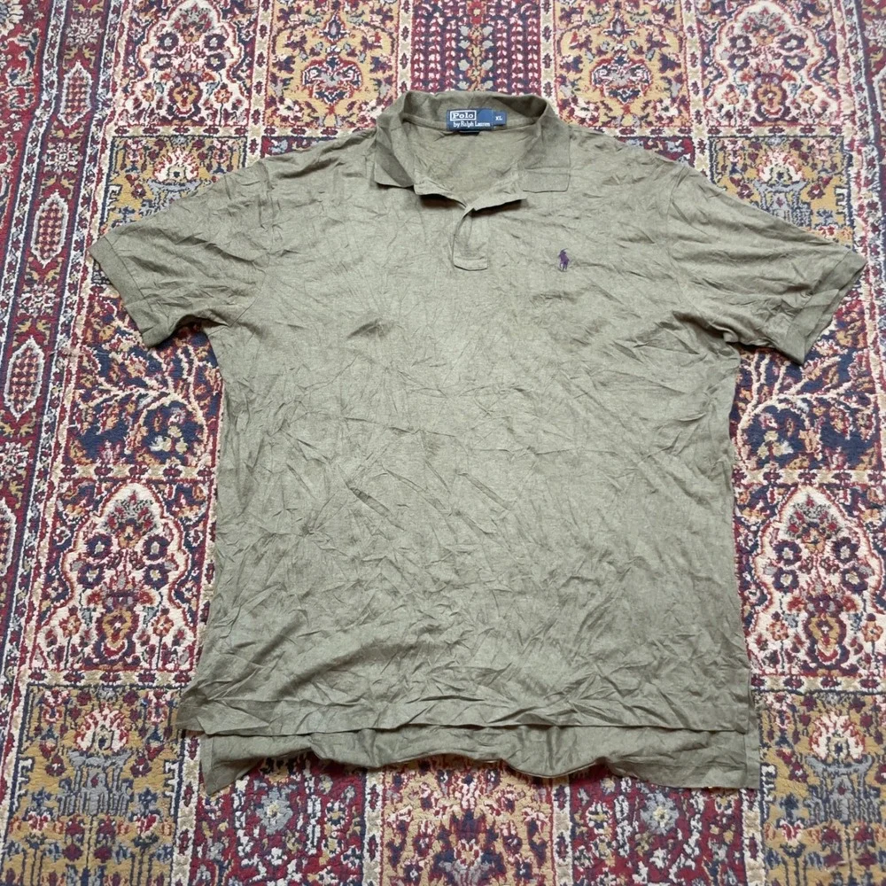 VTG 90s Polo Ralph Lauren XL Olive Green Purple Pony Short Sleeve Cotton Polo